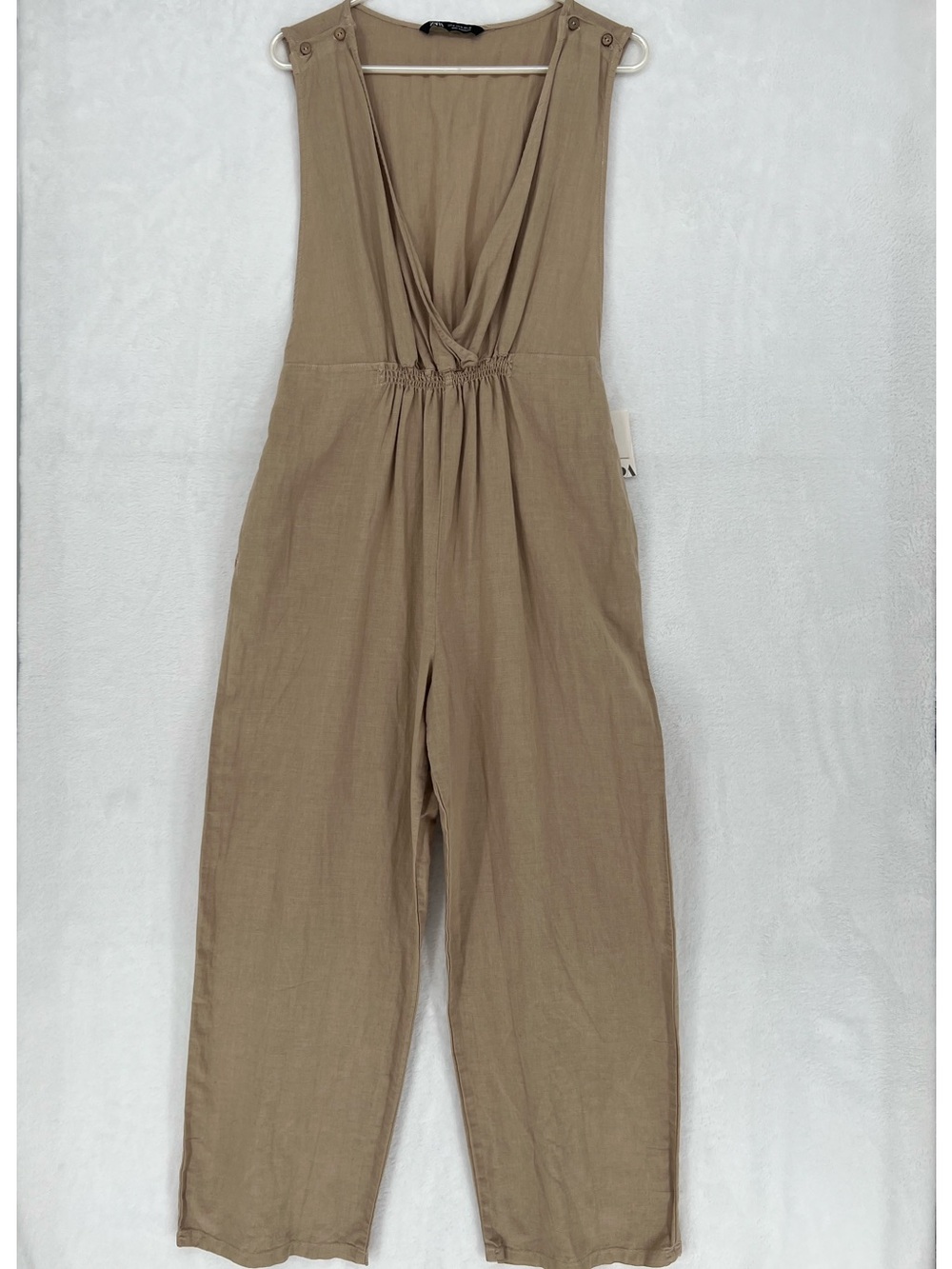 Zara NWT Sleeveless Linen blend jumpsuit size Medium Comfort Summer Neutral